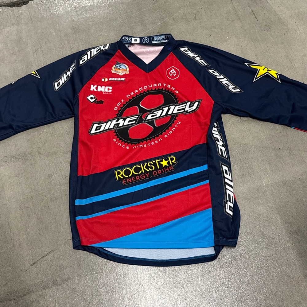 Hot Shoppe Designs Bike Alley BMX Jersey Rockstar Energy Red Navy Mens Small